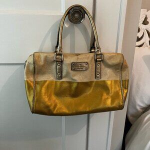 KATE SPADE Canvas and Gold Leather Satchel Purse